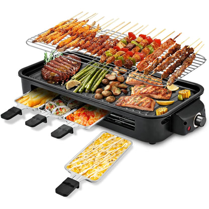 1800W 2-in-1 Indoor Smokeless Electric Grill & Pan, Non-Stick Removable Plate