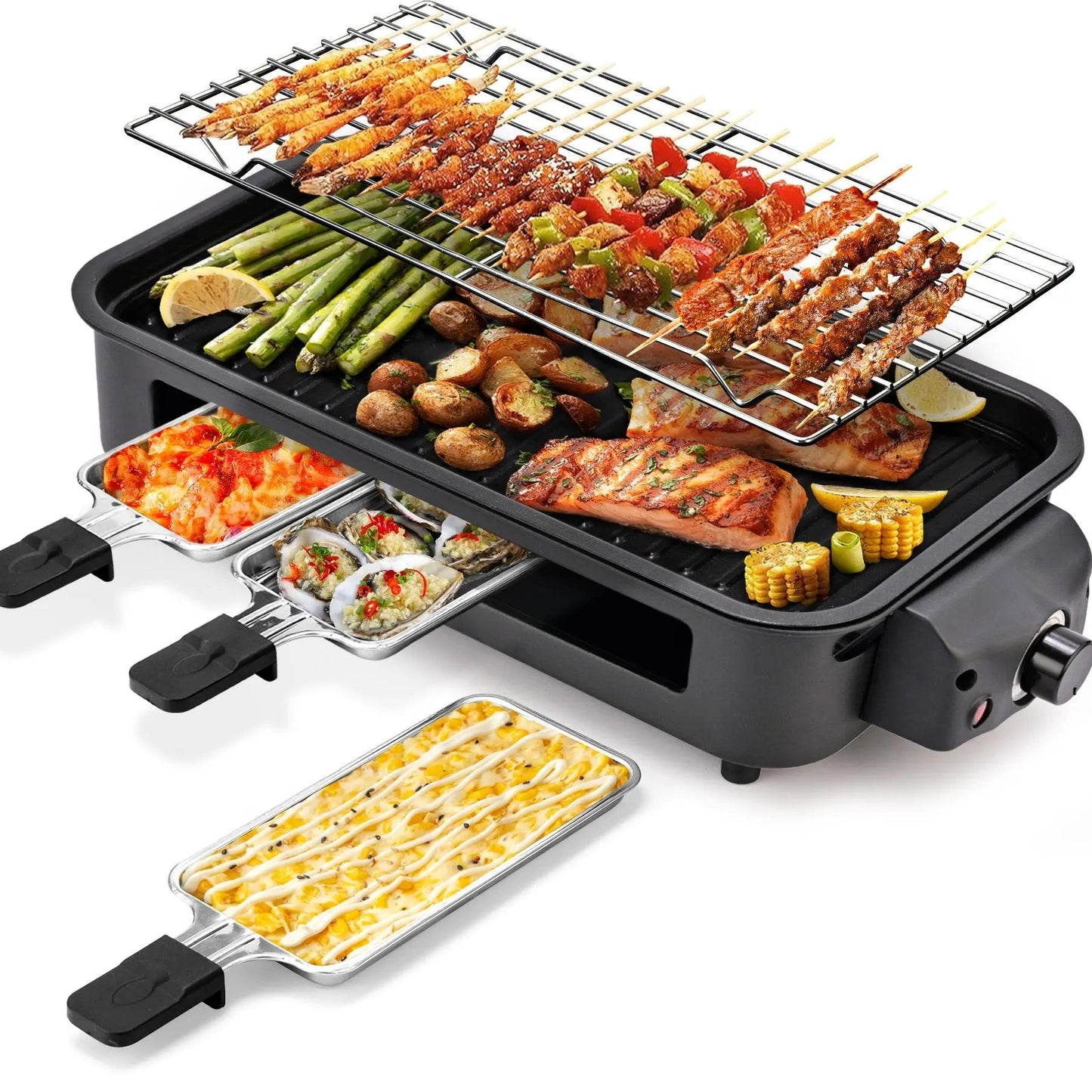 1800W 2-in-1 Indoor Smokeless Electric Grill & Pan, Non-Stick Removable Plate