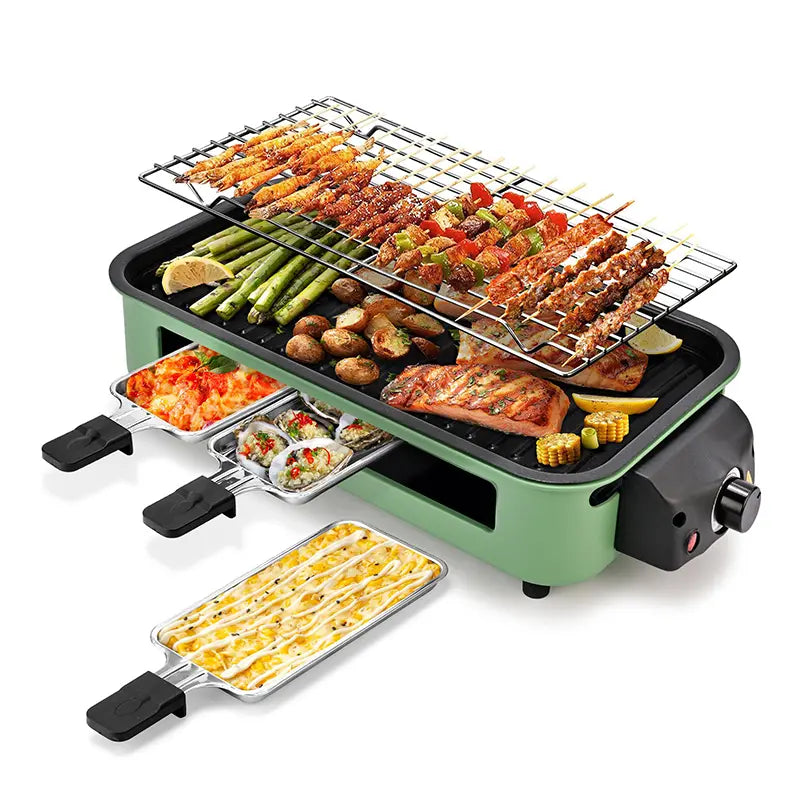 1800W 2-in-1 Indoor Smokeless Electric Grill & Pan, Non-Stick Removable Plate