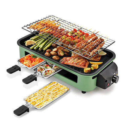 1800W 2-in-1 Indoor Smokeless Electric Grill & Pan, Non-Stick Removable Plate