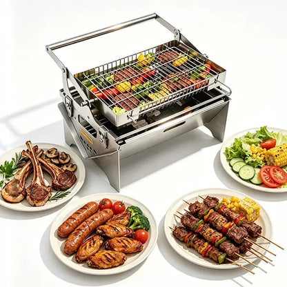360° Rotatable Flip BBQ Grill Foldable Stainless Steel Portable Camping Outdoor Grill