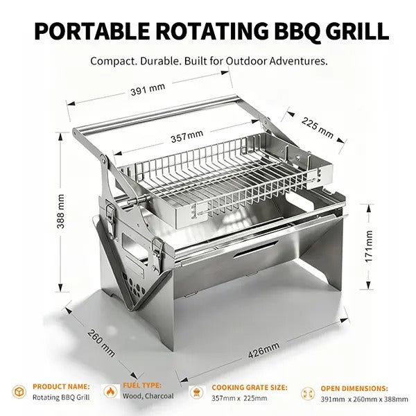 360° Rotatable Flip BBQ Grill Foldable Stainless Steel Portable Camping Outdoor Grill