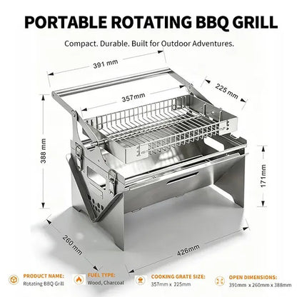 360° Rotatable Flip BBQ Grill Foldable Stainless Steel Portable Camping Outdoor Grill
