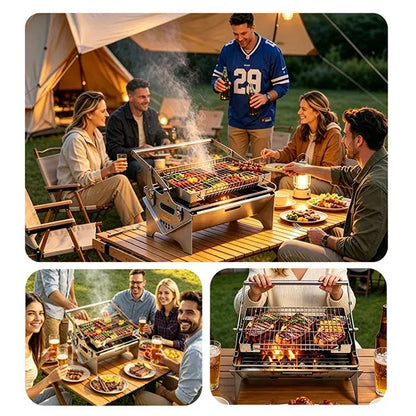 360° Rotatable Flip BBQ Grill Foldable Stainless Steel Portable Camping Outdoor Grill