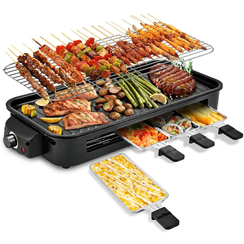 1800W 2-in-1 Indoor Smokeless Electric Grill & Pan, Non-Stick Removable Plate