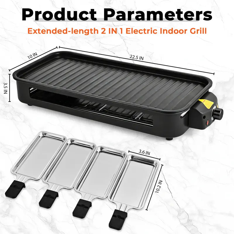 1800W 2-in-1 Indoor Smokeless Electric Grill & Pan, Non-Stick Removable Plate