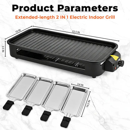 1800W 2-in-1 Indoor Smokeless Electric Grill & Pan, Non-Stick Removable Plate