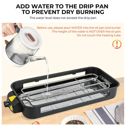 1800W 2-in-1 Indoor Smokeless Electric Grill & Pan, Non-Stick Removable Plate