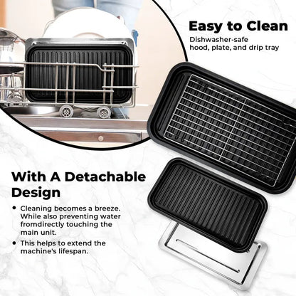 1800W 2-in-1 Indoor Smokeless Electric Grill & Pan, Non-Stick Removable Plate