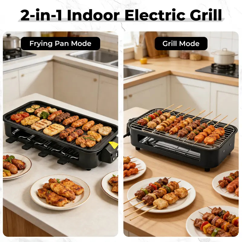 1800W 2-in-1 Indoor Smokeless Electric Grill & Pan, Non-Stick Removable Plate