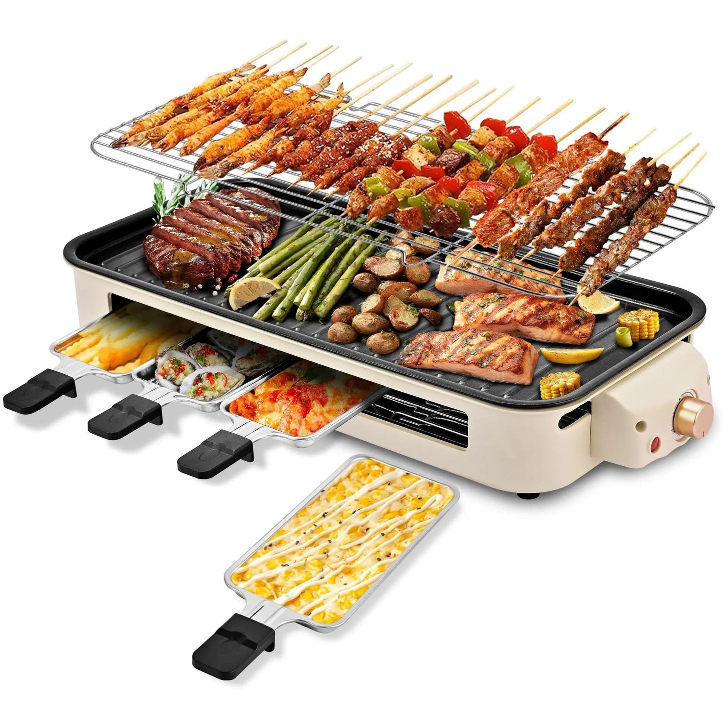 1800W 2-in-1 Indoor Smokeless Electric Grill & Pan, Non-Stick Removable Plate